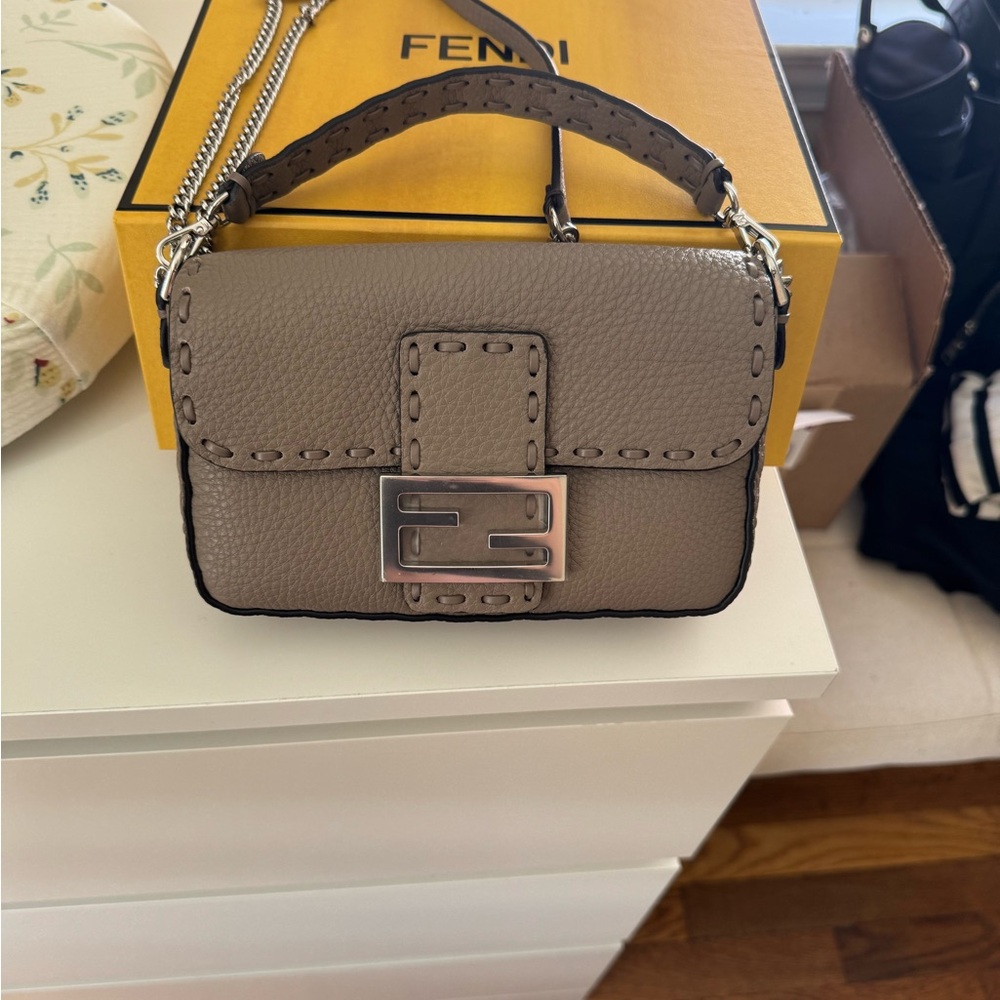 Fendi Gray Leather Crossbody Bag